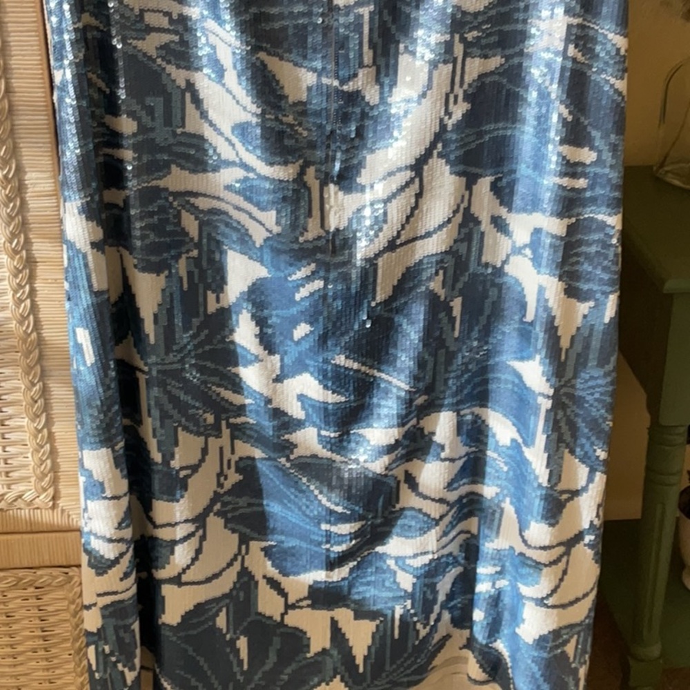 Lafayette 148 New York XS Blue Sequin Noah Dress Floral NWOT - Picture 12 of 16